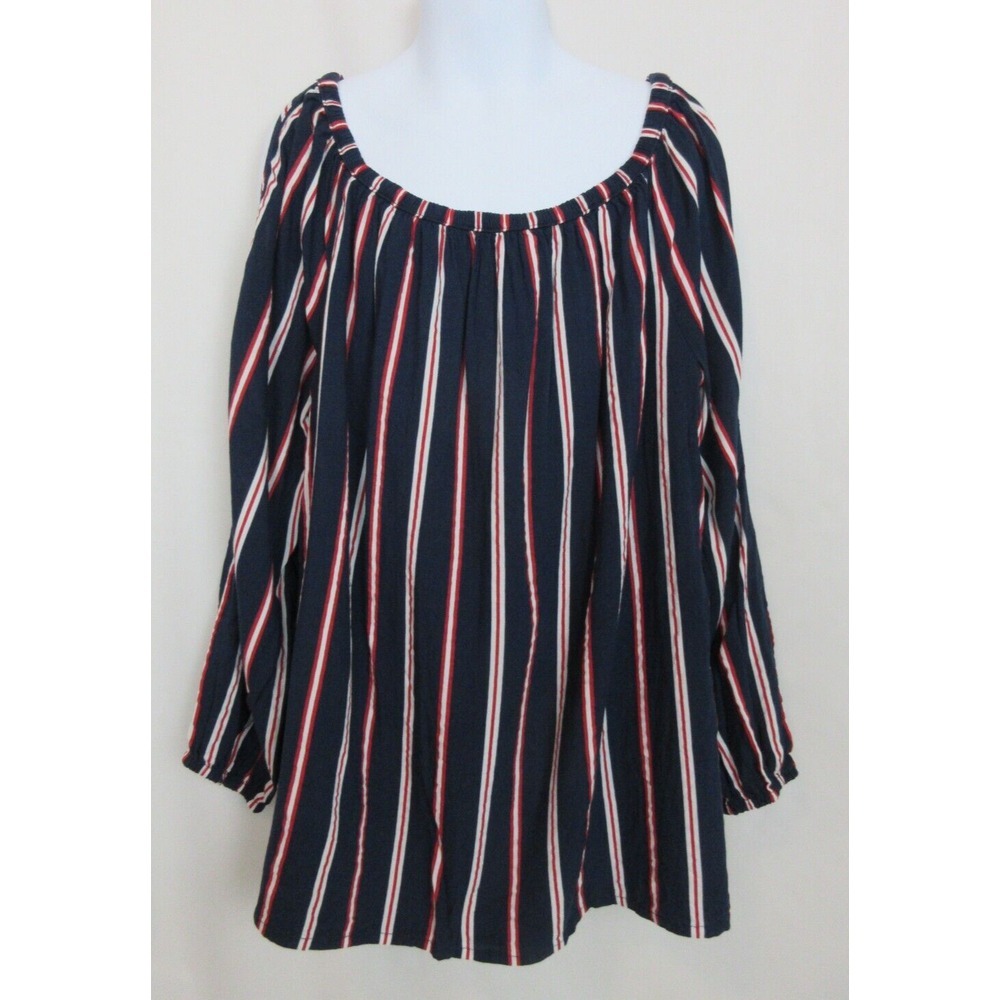 Girl's Size 15/16 Navy Blue And Red Stripe ABERCROMBIE KIDS Cold Shoulder Blouse